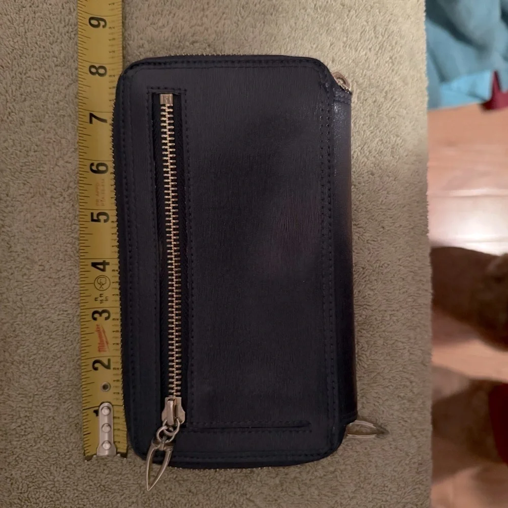 Tusk New York Navy Blue Leather Madison Double Zip Clutch 8